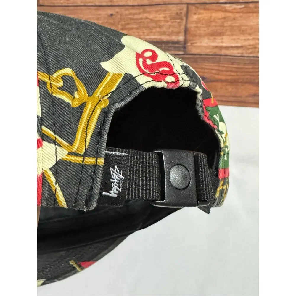 Vintage Stussy Nautical Flag 5 Panel Camp Cap Gold Chain Print Capz Hologram